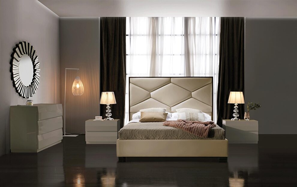 Contemporary ivory king size bed made in Spain by Dupen Spain