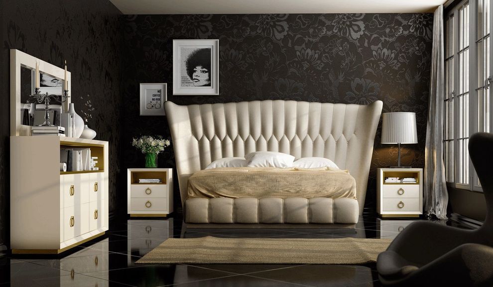 Sand beige eco leather headboard modern bed by Franco Spain