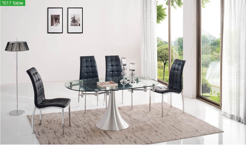 Oval glass modern table w/ extensions by ESF