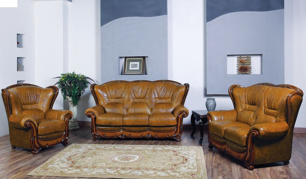 High-backs traditional brown leather couch by ESF