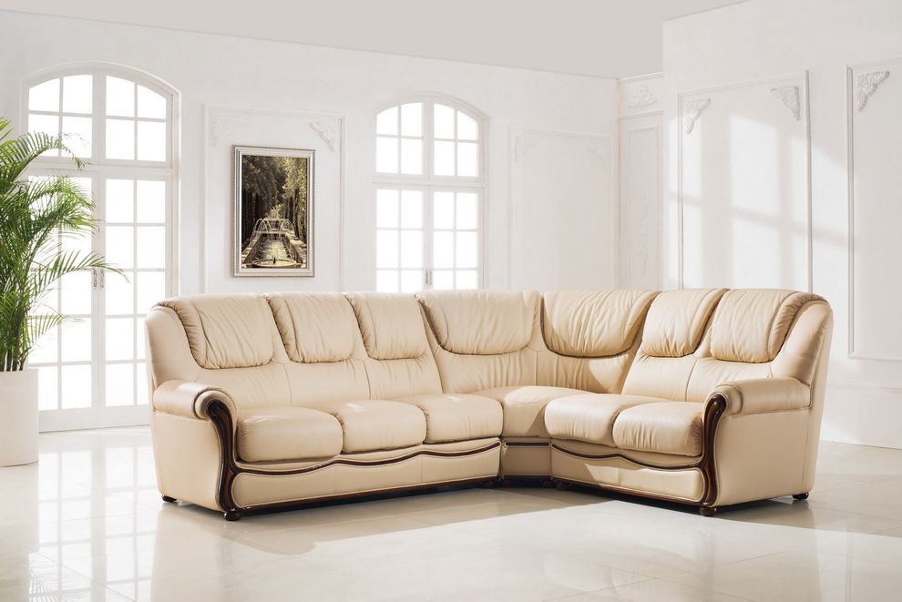 Traditional full cream leather sectional w/ bed by ESF