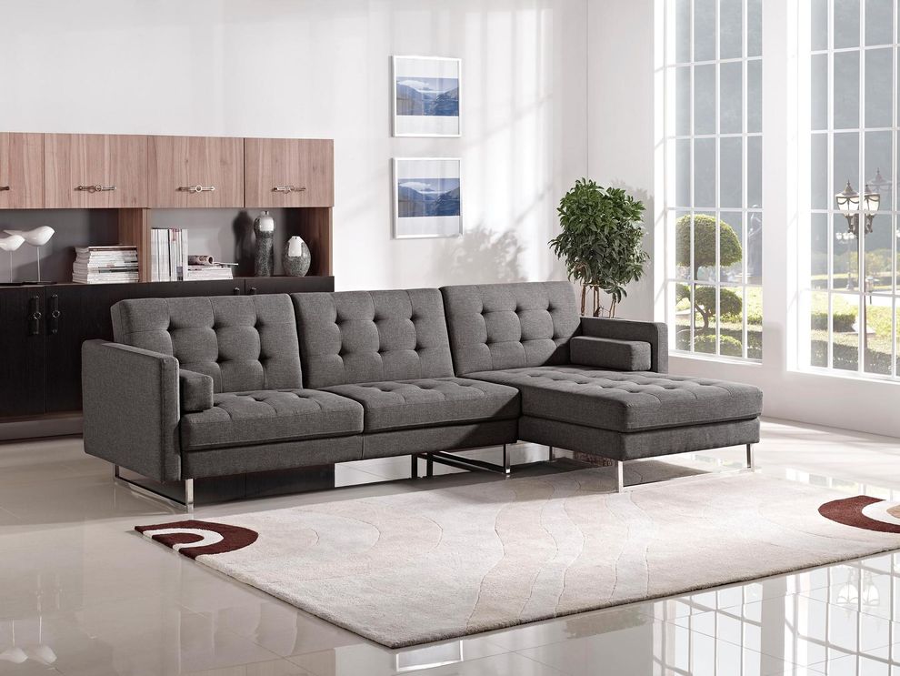 Gray fabric tufted sectional w/ sleeper by ESF