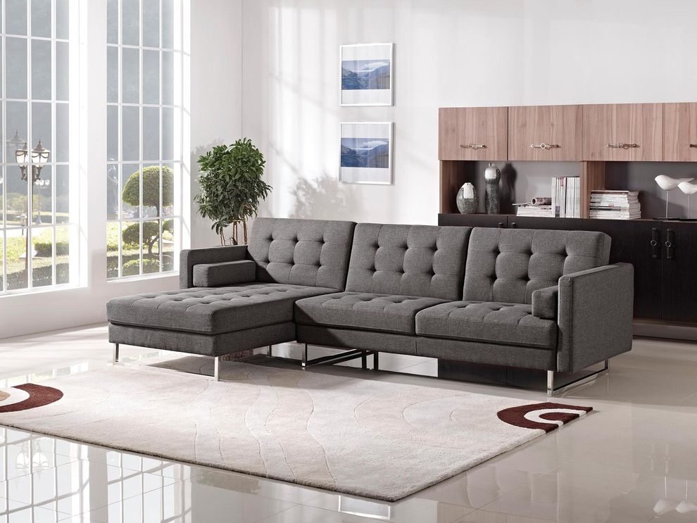 Gray fabric tufted sectional w/ sleeper by ESF