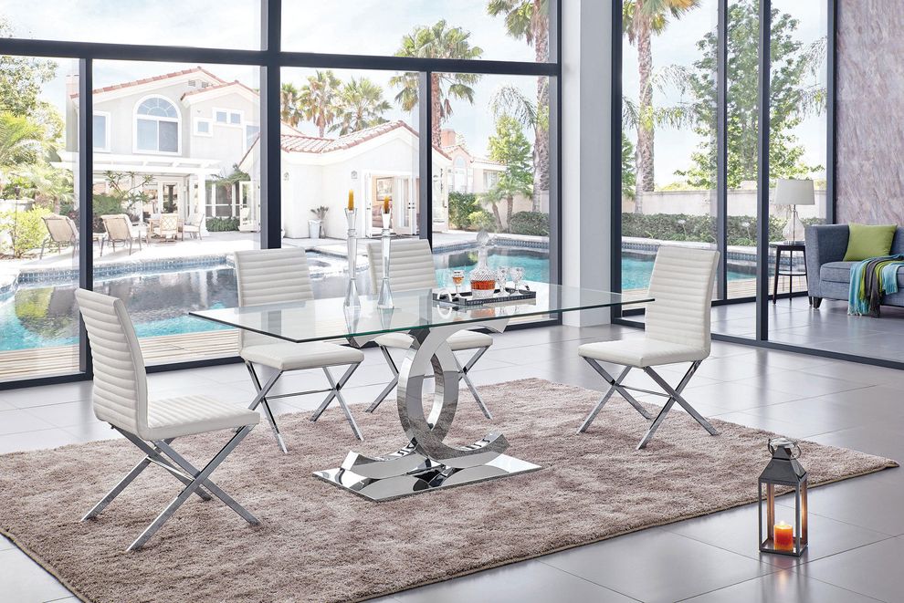 Rectangular glass / modern chrome base table by ESF