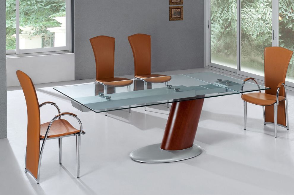 Unique base glass dining table by ESF