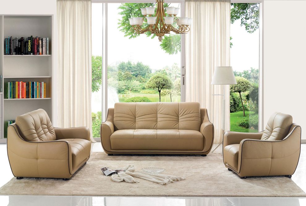 Tan cream leatherette modern sofa by ESF