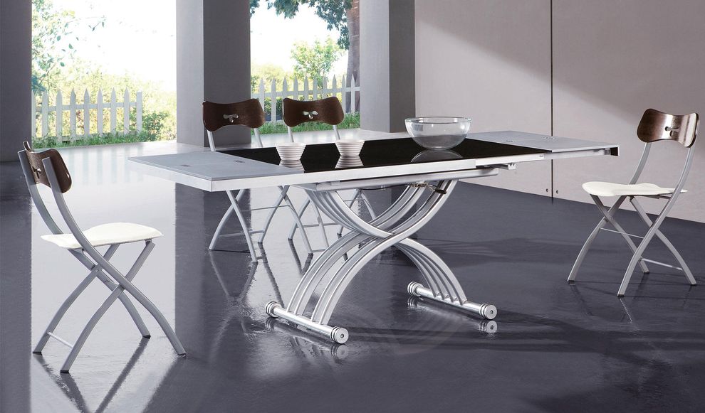 Modern glass top foldable dining table w/ extension by ESF