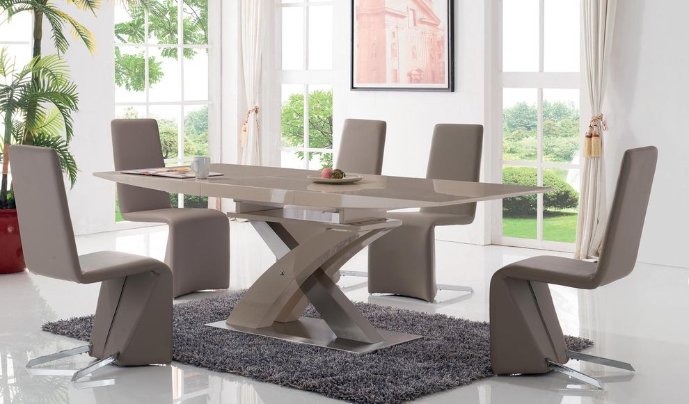 Tan x-shape base contemporary table in high gloss by ESF