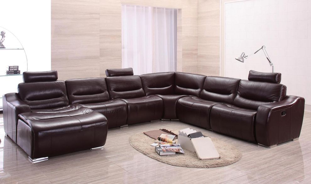 Dark hickory full leather quality sectional sofa by ESF