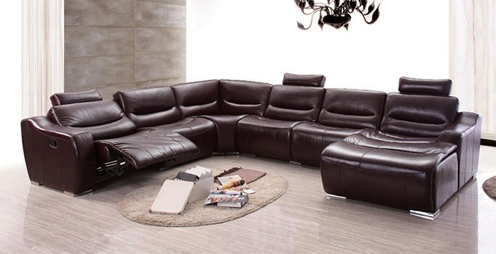 Dark hickory full leather quality sectional sofa by ESF