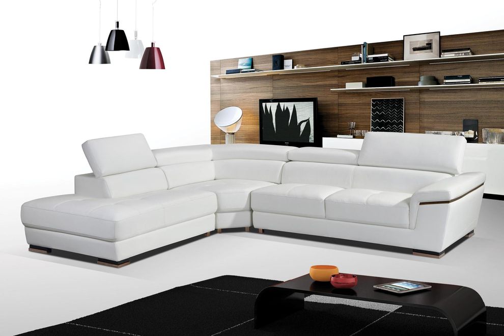 Modern left-facing white leather sectional sofa w/ headrests by ESF