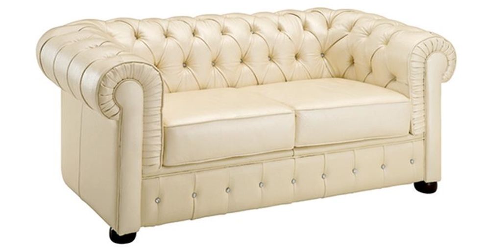 Ivory leather tufted buttons design loveseat by ESF