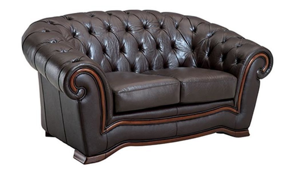 Brown leather tufted buttons design loveseat by ESF