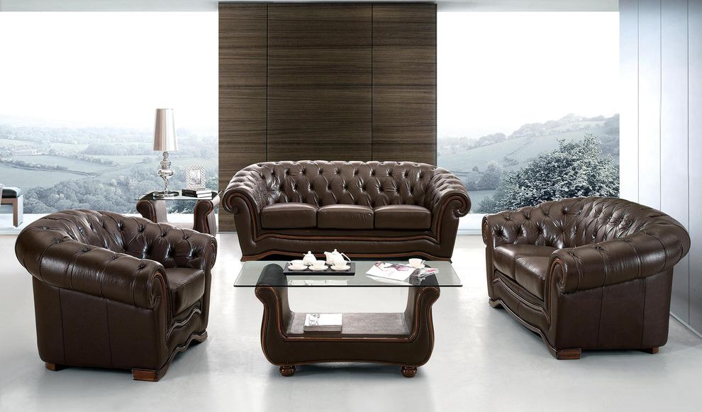 Brown leather tufted buttons design sofa by ESF