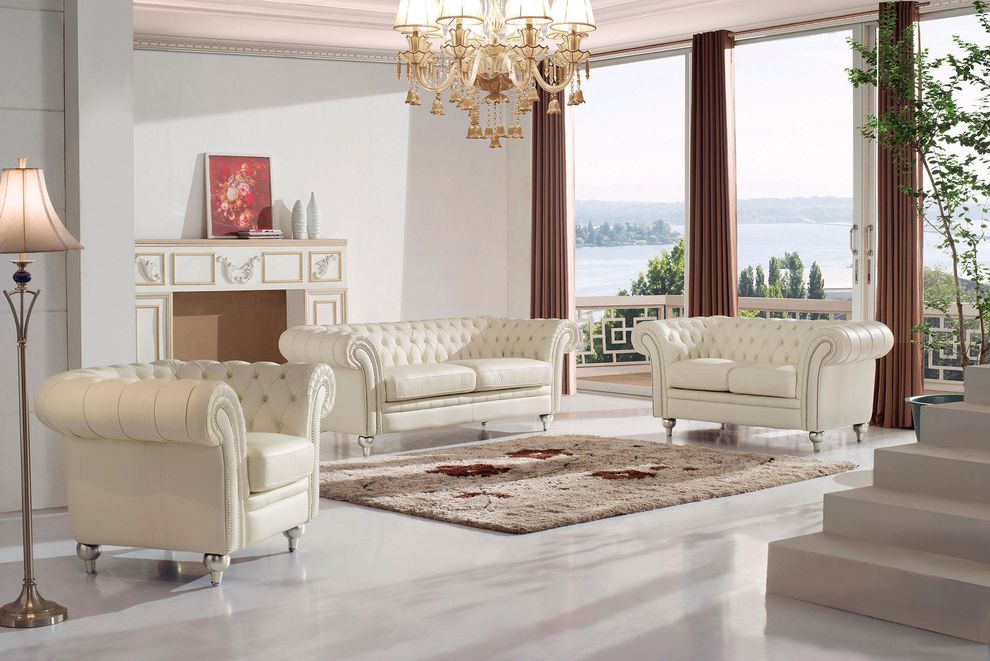 Modern tufted design beige half-leather sofa by ESF