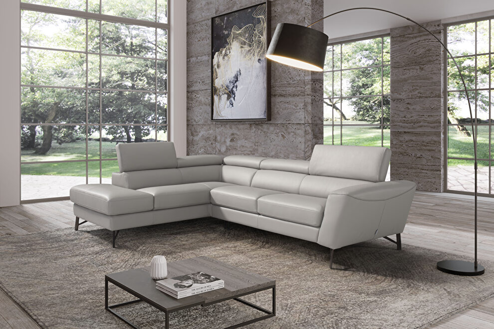 Quality full leather gray sectional with adjustable headrests by Diven Living