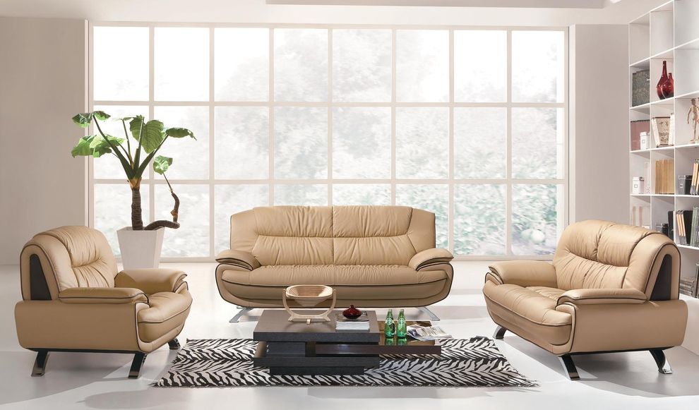Modern leather match sofa/loveseat/chair set by ESF