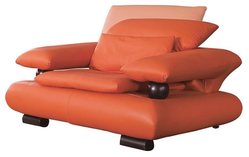 Designer orange leather chair w/ ball arm support by ESF