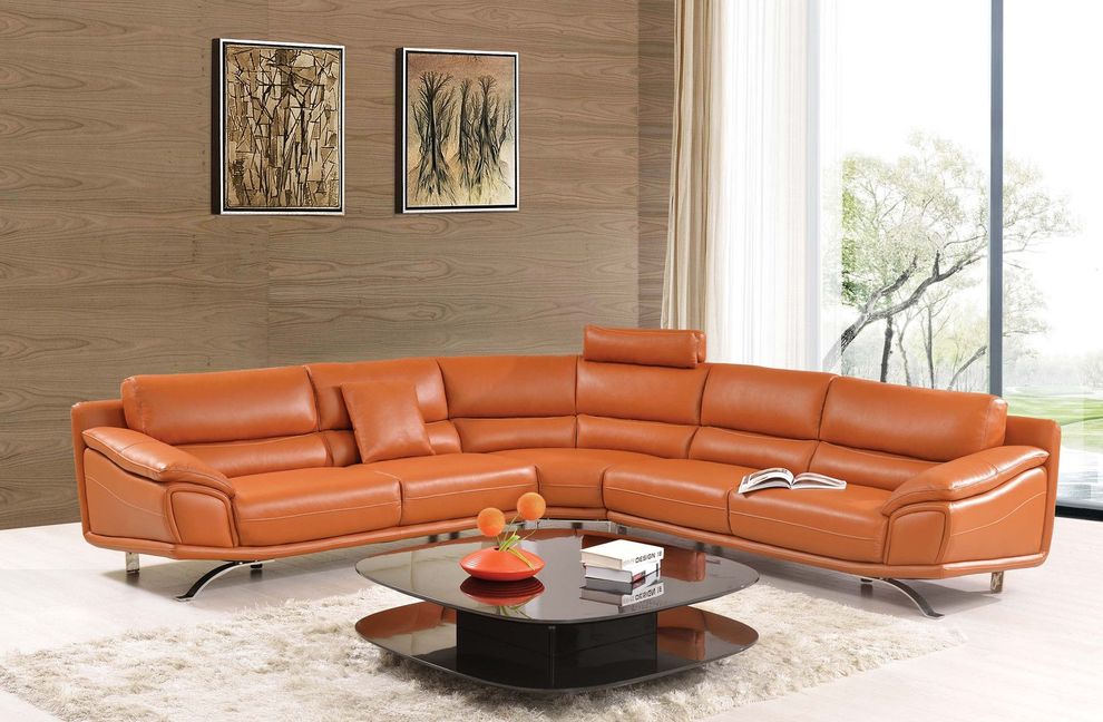 Orange modern even L-shape sectional sofa by ESF