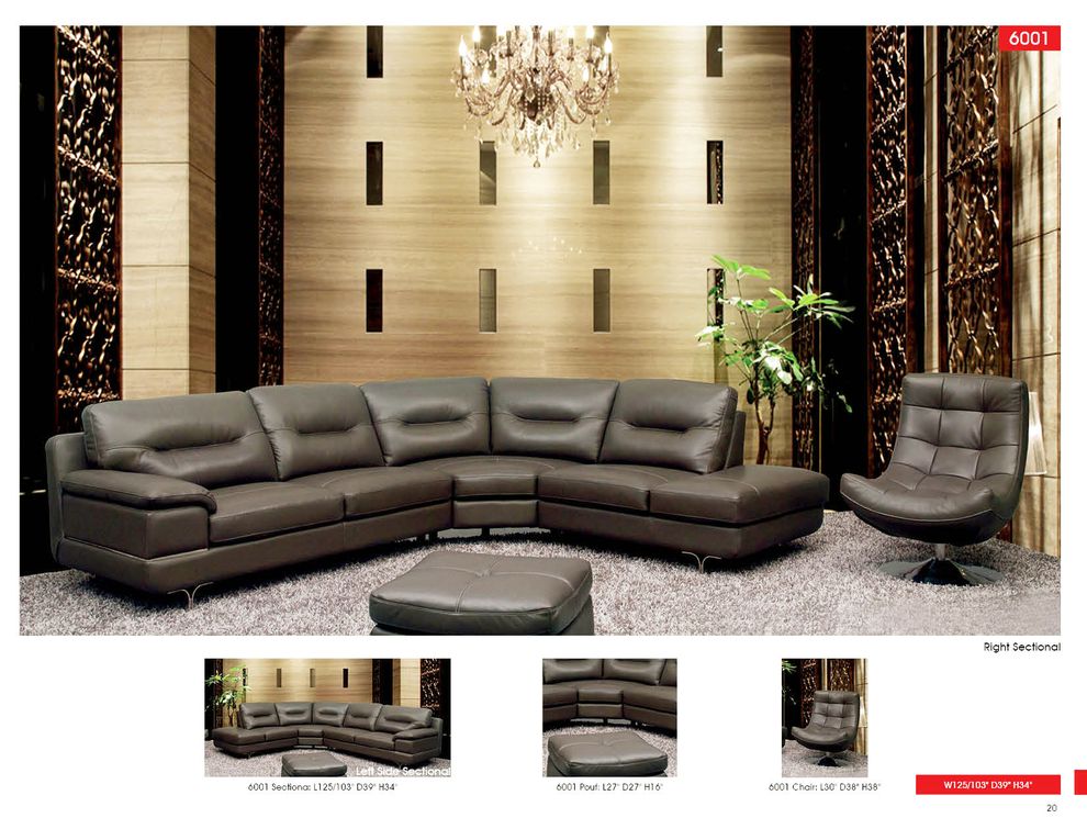 Dark gray leather modern sectional sofa by ESF