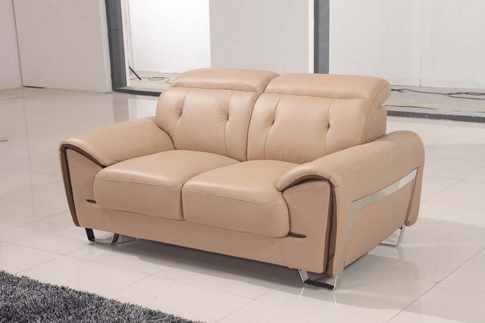 Contemporary light beige leather loveseat by ESF