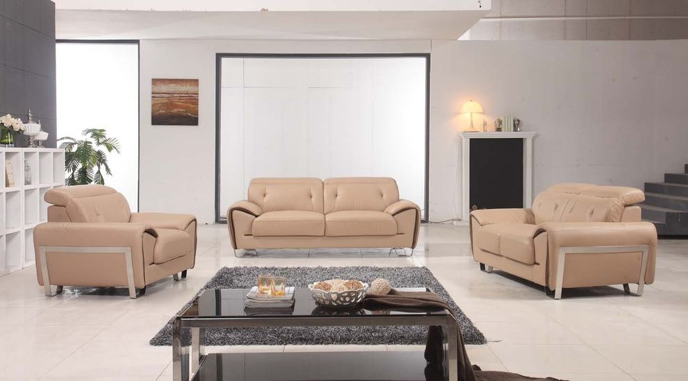 Contemporary light beige leather sofa by ESF