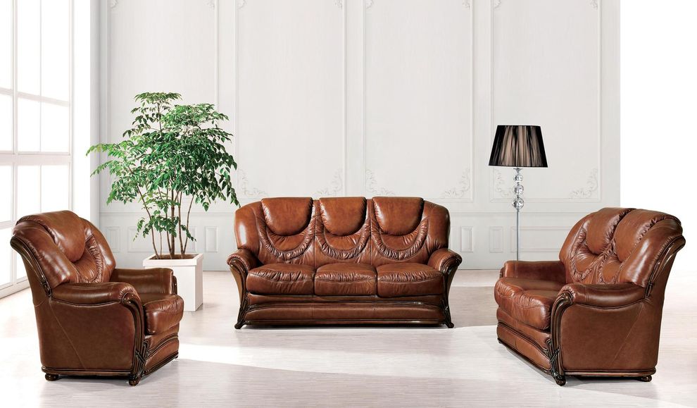Classic sofa in brown leather w/ pull-out bed by ESF