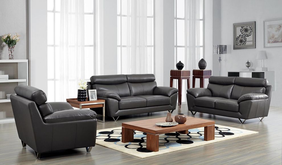 Modern appeal dark gray leather sofa by ESF