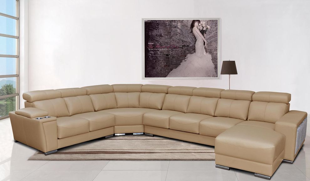 Cream leather large oversized sectional sofa by ESF