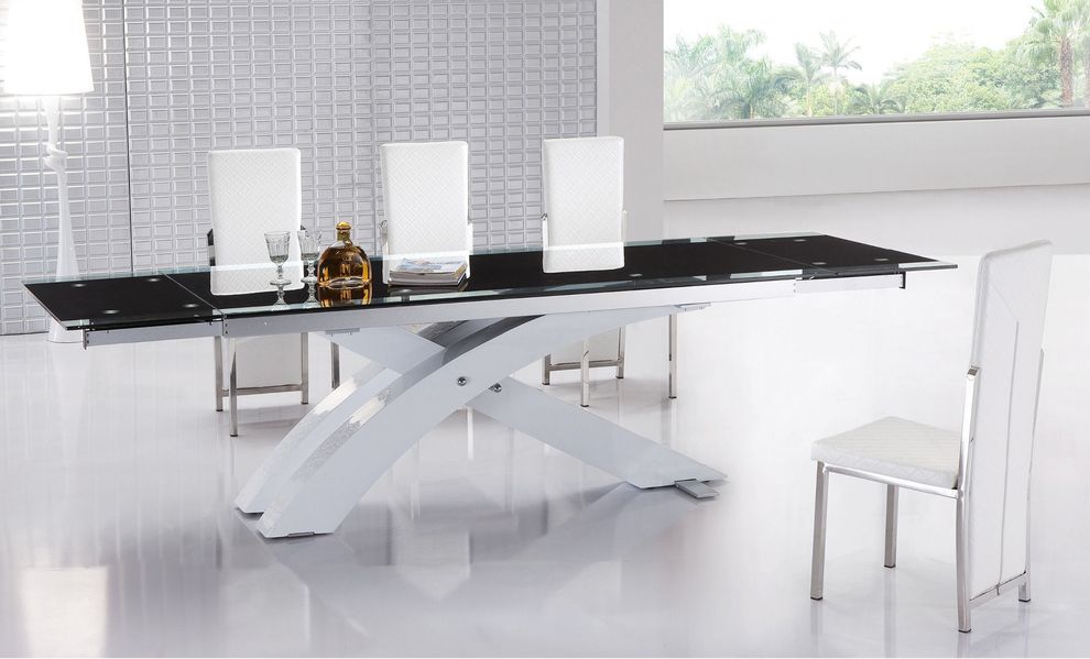 Modern black glass table w/ extensions by ESF
