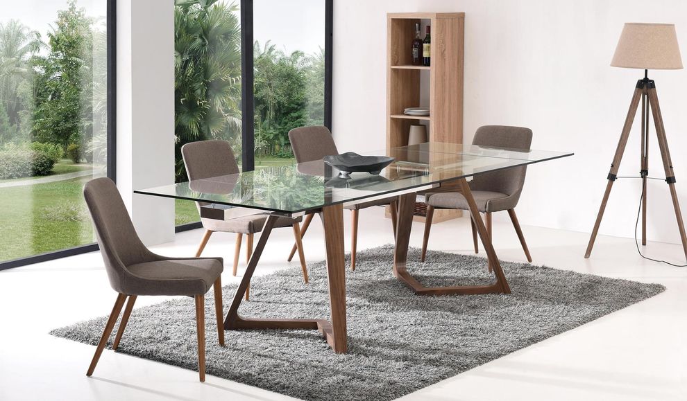 Extension glass top table w/ wooden legs by ESF
