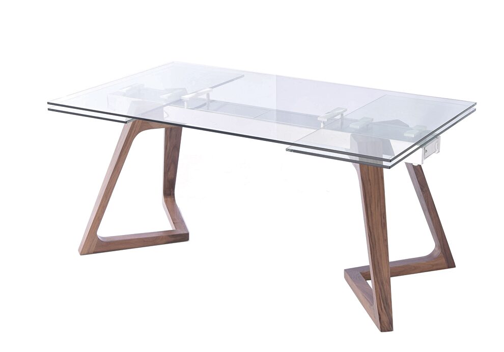 Retro style glass top table w/ wooden legs by ESF