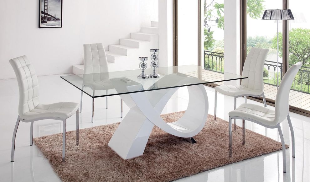 Glass dining table w/ white high-gloss base by ESF