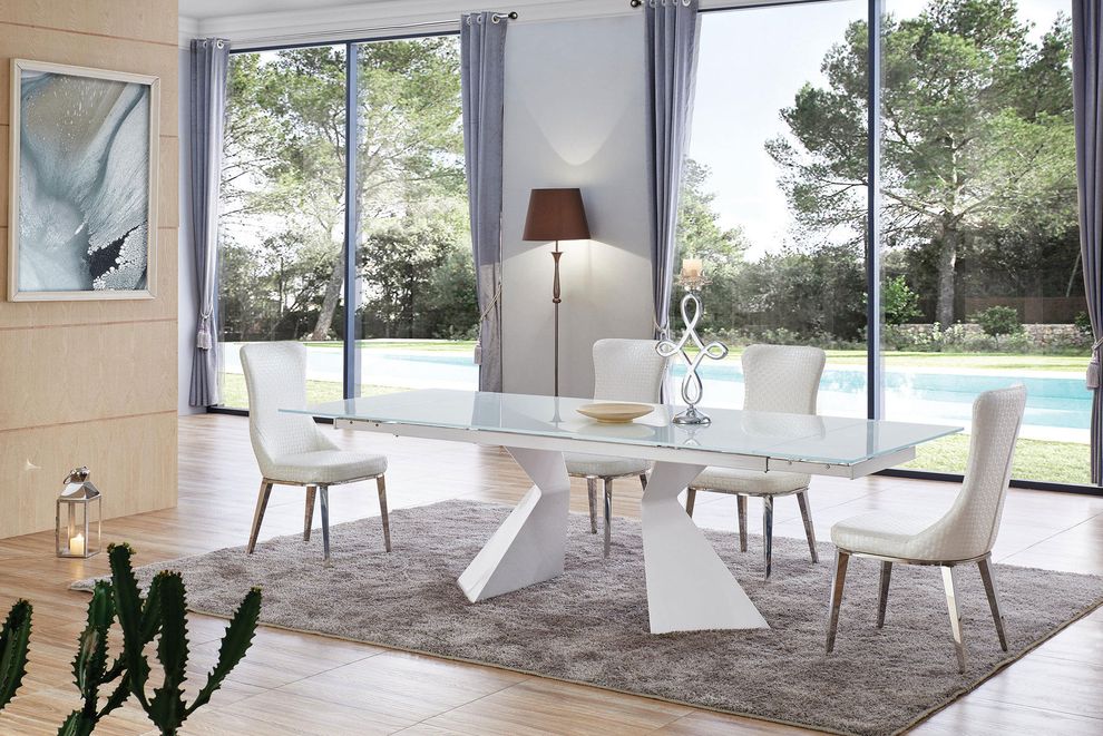 Modern white frosted glass extension dining table by ESF