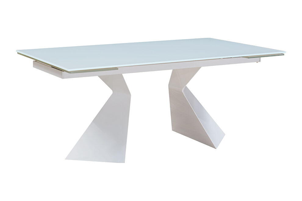 Modern white frosted glass table w/ extension by ESF