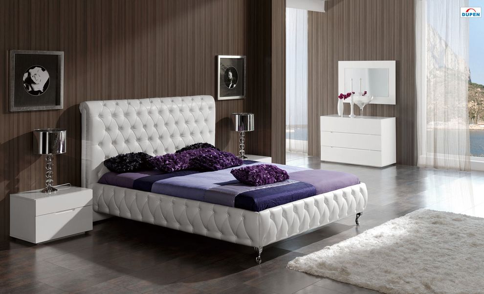 Tufted diamond shape button design white bed by ESF