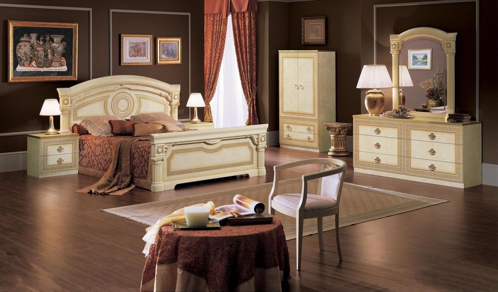 Classic ivory elegant traditional queen bed in roman style by Camelgroup Italy