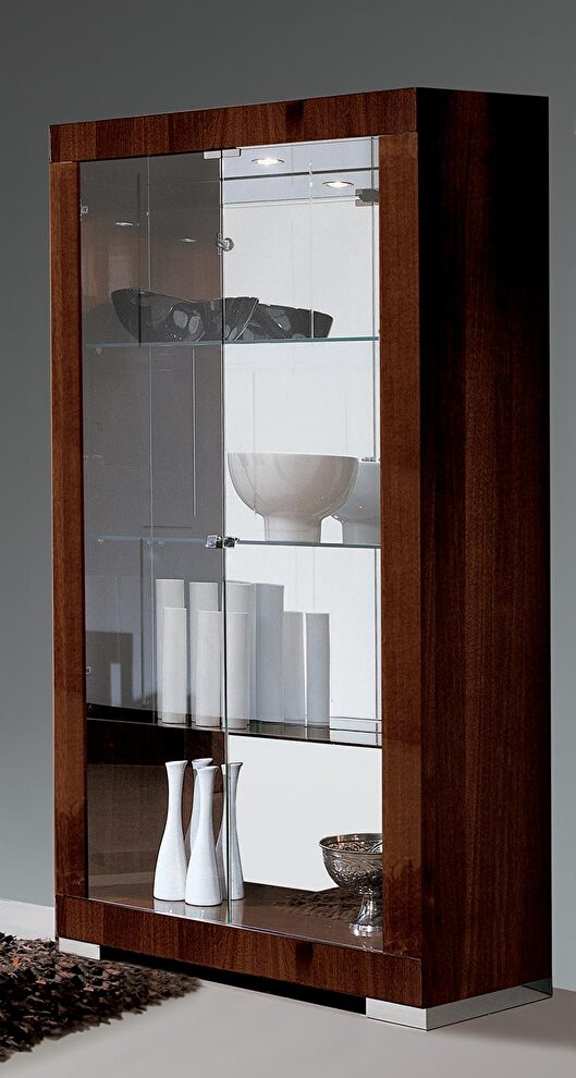Italian-made high gloss mahogany/glass curio by Alf Italy