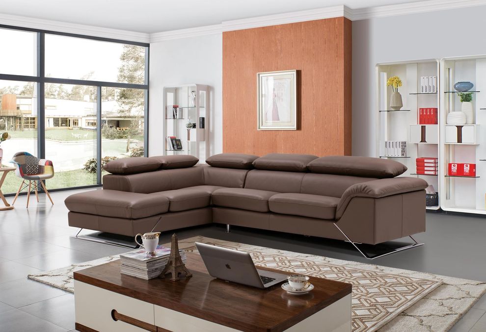 Contemporary caramel full leather sectional by ESF