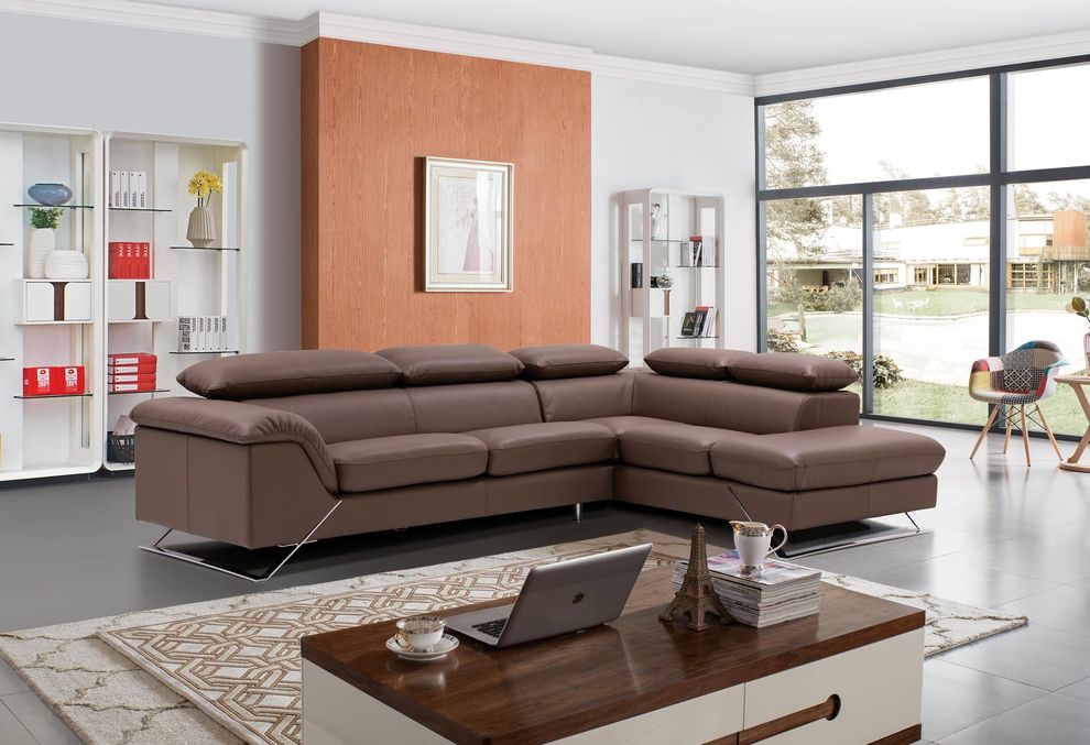 Contemporary caramel full leather sectional by ESF