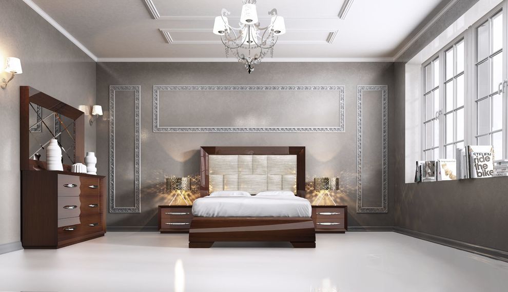 Walnut high-gloss lacquer Spain-made king bedroom by Franco Spain