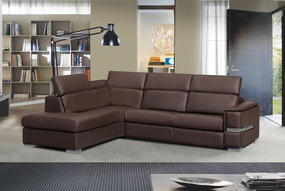 Built-in sleeper sectional in full chocolate leather by ESF