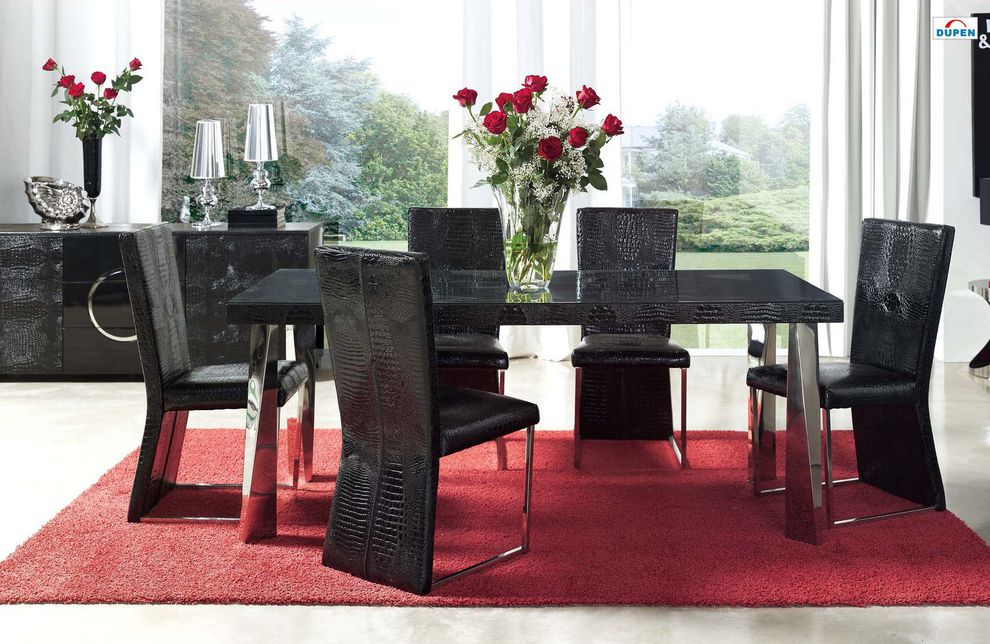 Black crocodile eco-leather high gloss dining table by ESF