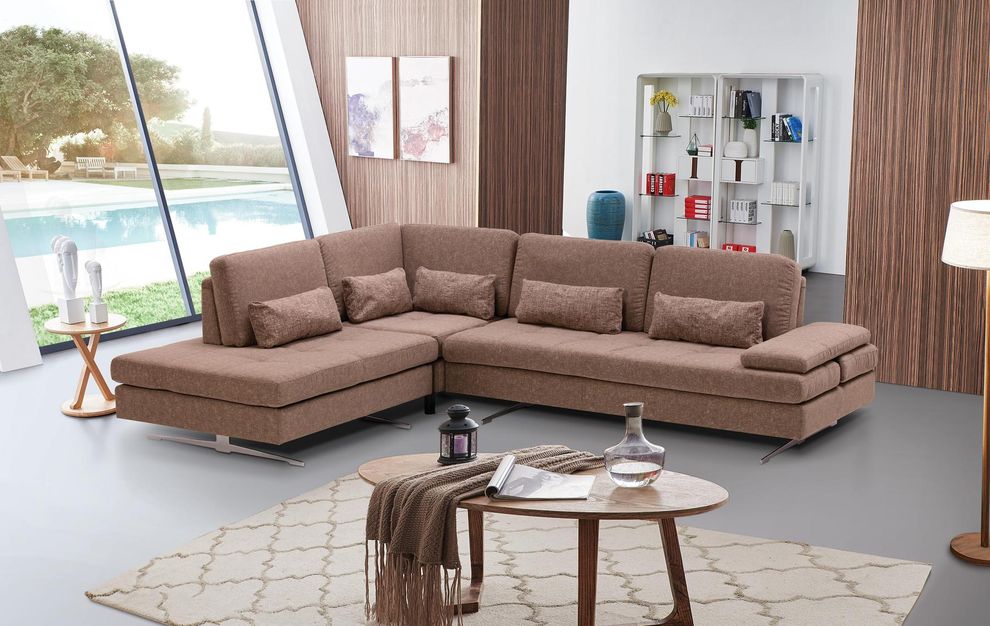 Contemporary low-profile almond fabric sectional by ESF