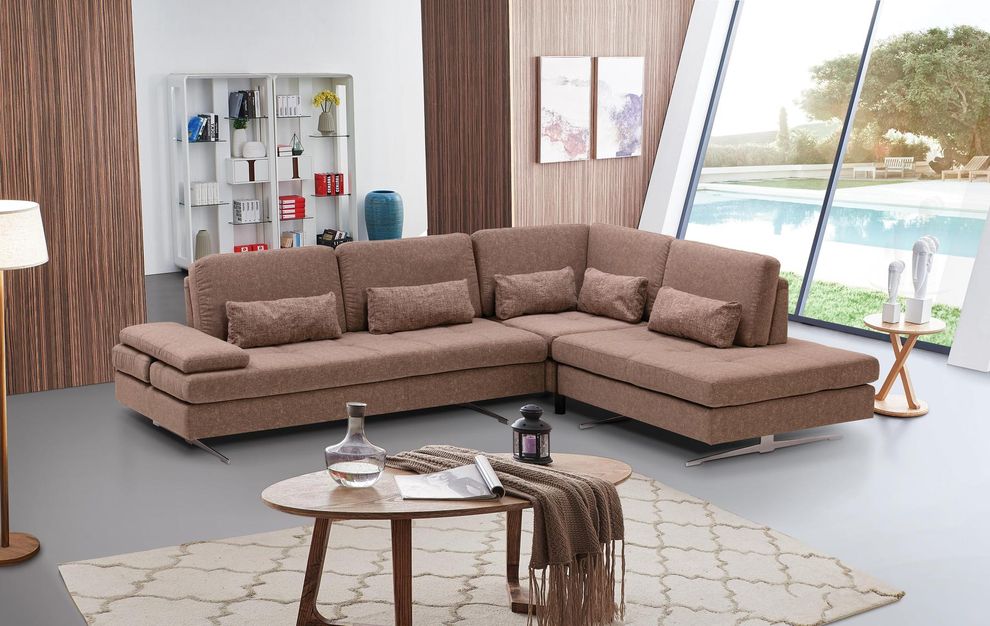 Contemporary low-profile almond fabric sectional by ESF