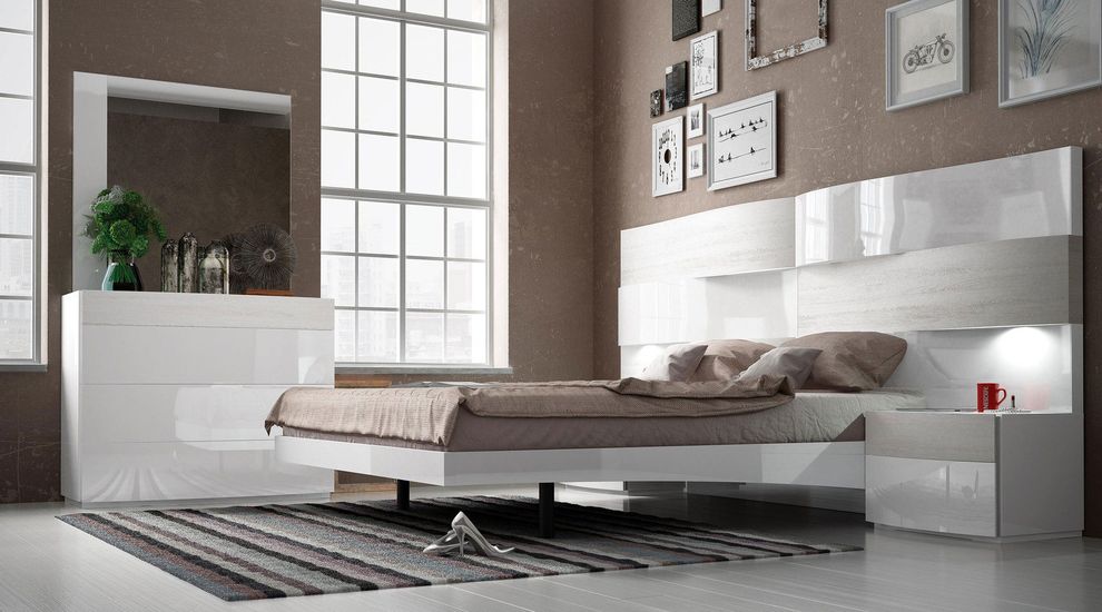 Spain-made white low-profile white platform bed by Fenicia Spain