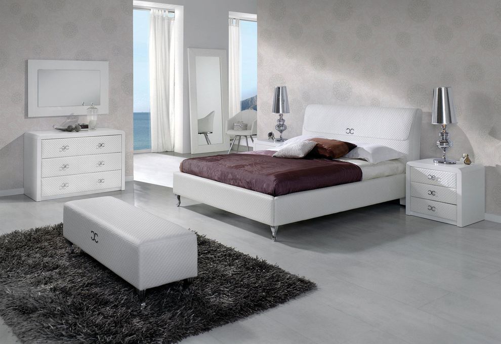 Modern white leatherette bed made in Spain by ESF