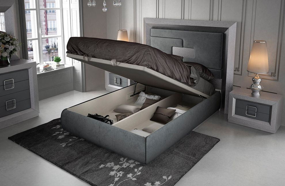Gray modern Spain-made high headboard king  bed by Franco Spain