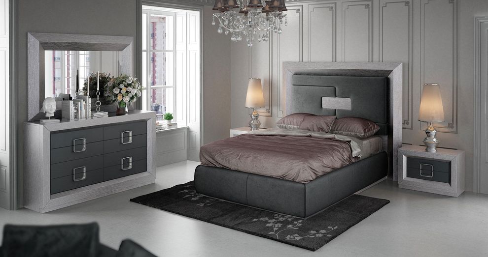 Gray modern Spain-made high headboard bed by Franco Spain