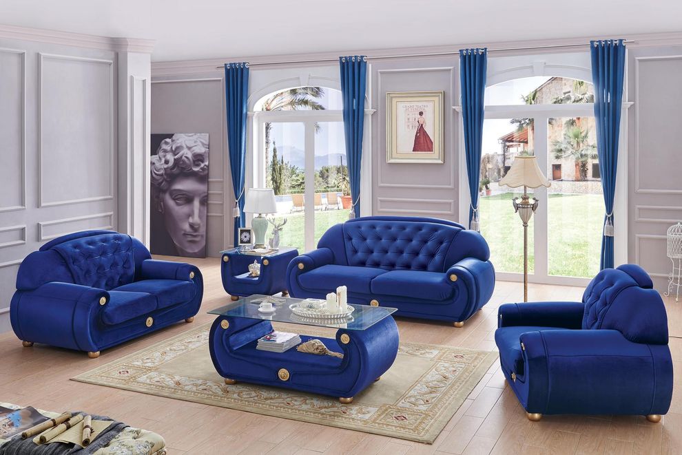 Full blue fabric tufted backs traditional couch by ESF